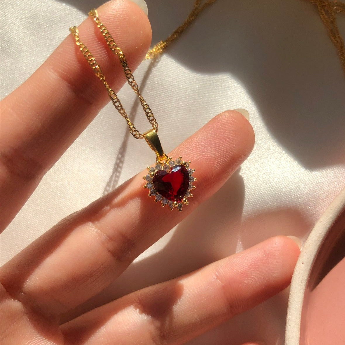 14 K Gold Plated Heart Stone Necklace