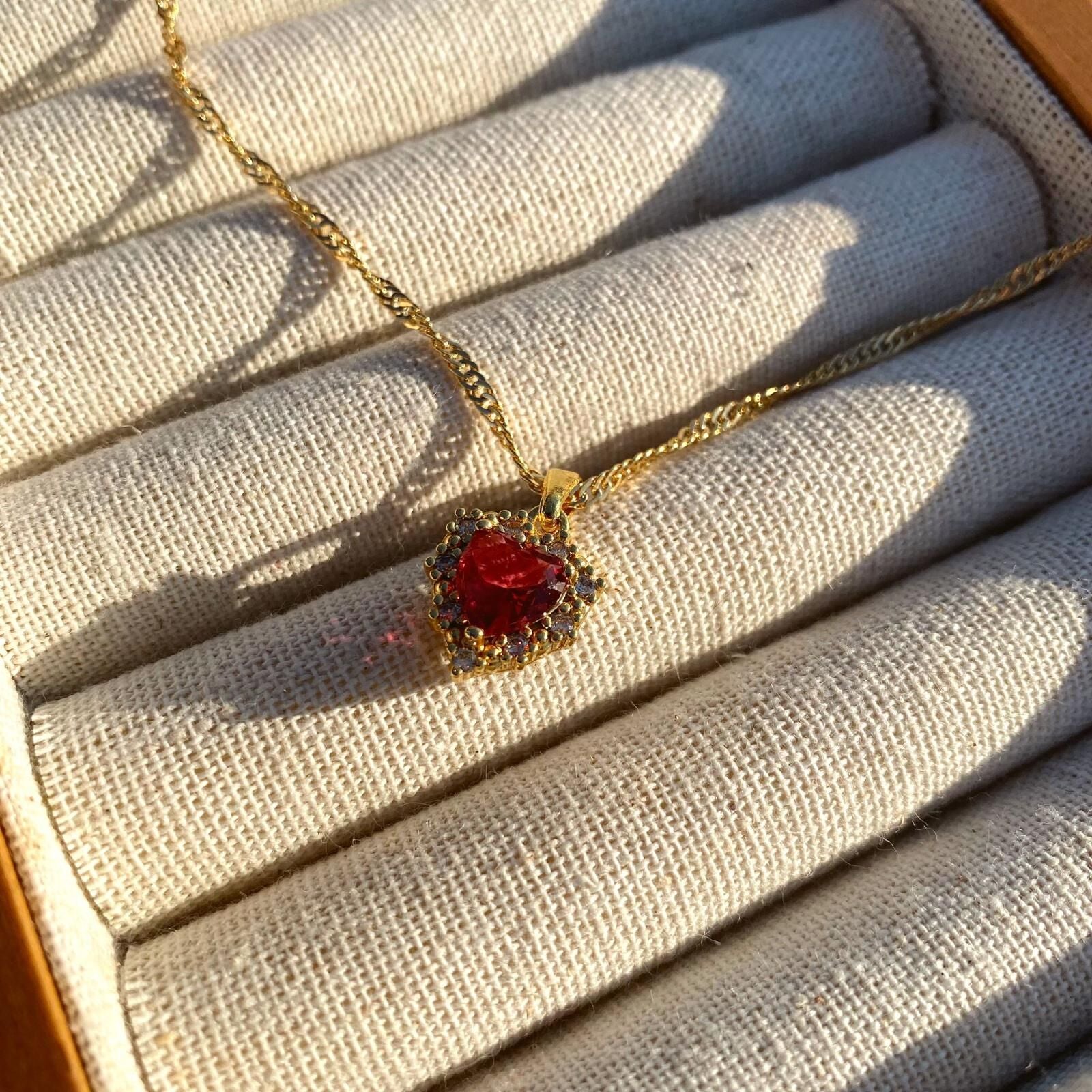 14 K Gold Plated Heart Stone Necklace